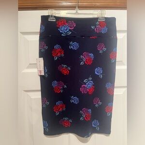 LuLaRoe Medium Floral Blue Pencil Skirt Knee-Length Work